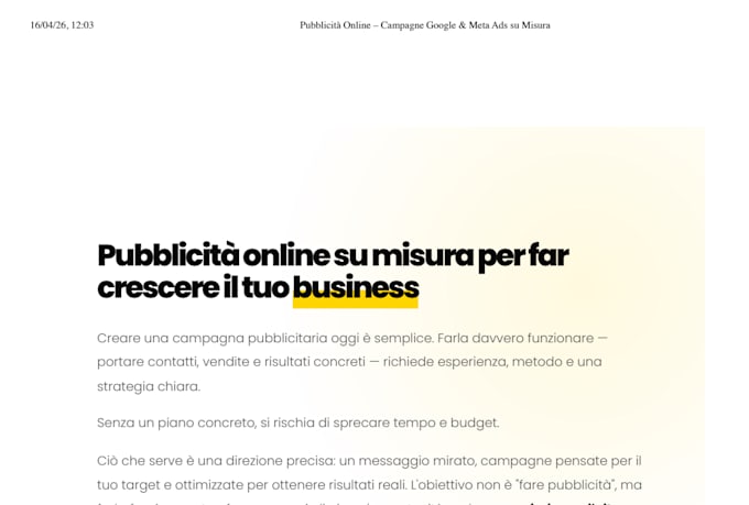 a responsive landing page in HTML, in italian